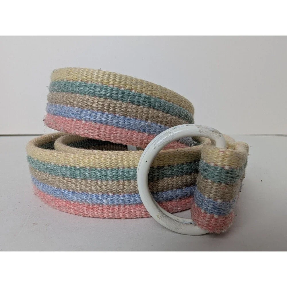 Women's Pastel Cotton Striped Belt Retro D Ring Vintage Size Small 30 Inch Pant